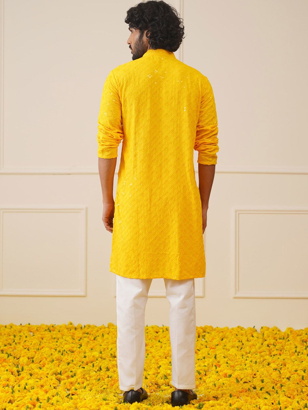 Jompers Geometric Embroidered Sequinned Pure Cotton Chikankari Kurta with Trousers