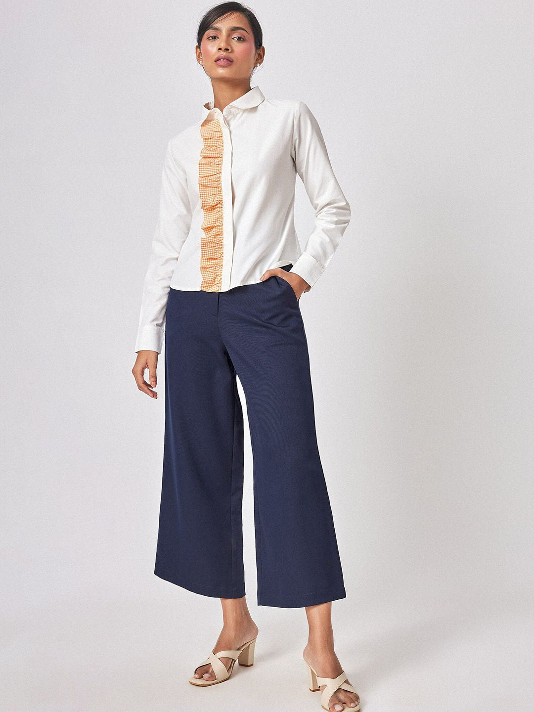 The Label Life White Comfort Ruffled Casual Shirt