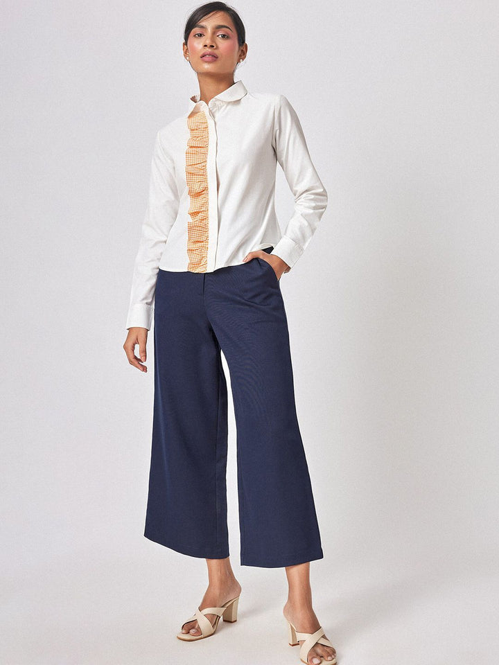 The Label Life White Comfort Ruffled Casual Shirt