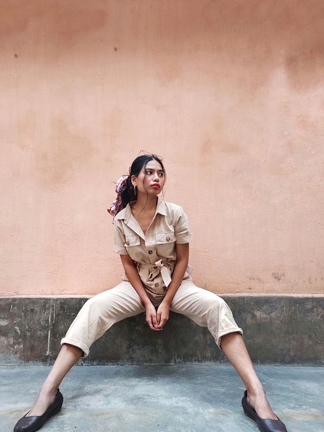 SASSAFRAS Women Beige Solid Twill Tapered Basic Jumpsuit