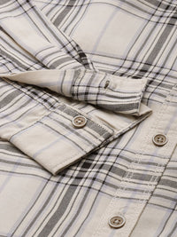 The Indian Garage Co Men Cream-Coloured & Black Shepherd Checked Casual Shirt