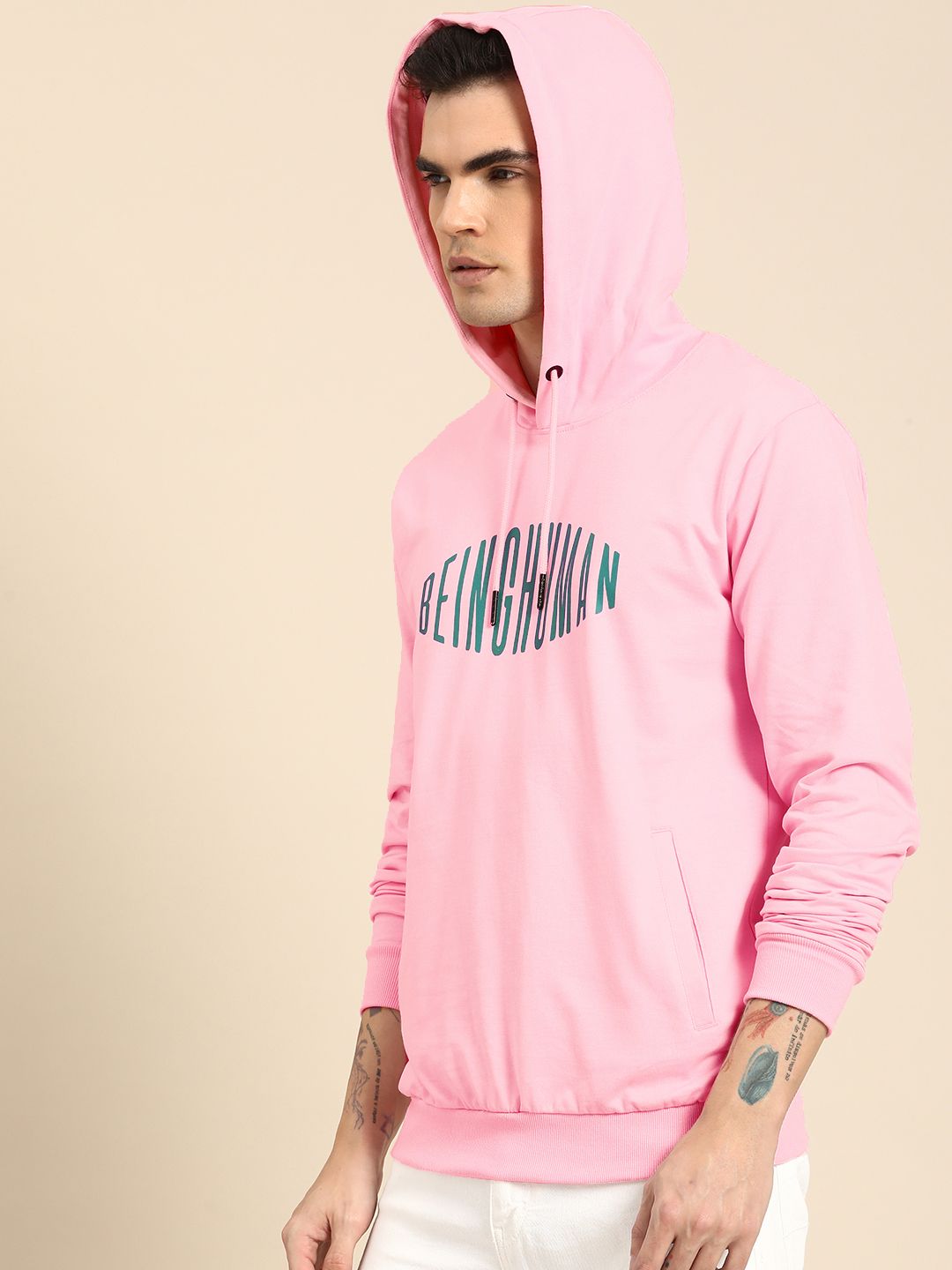 Being Human Men Brand Logo Print Hooded Pure Cotton Sweatshirt