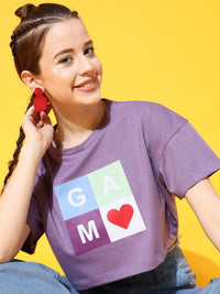 STREET 9 Women Lavender Printed Crop Tshirt