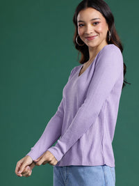 DressBerry Women V-Neck Ribbed Pullover