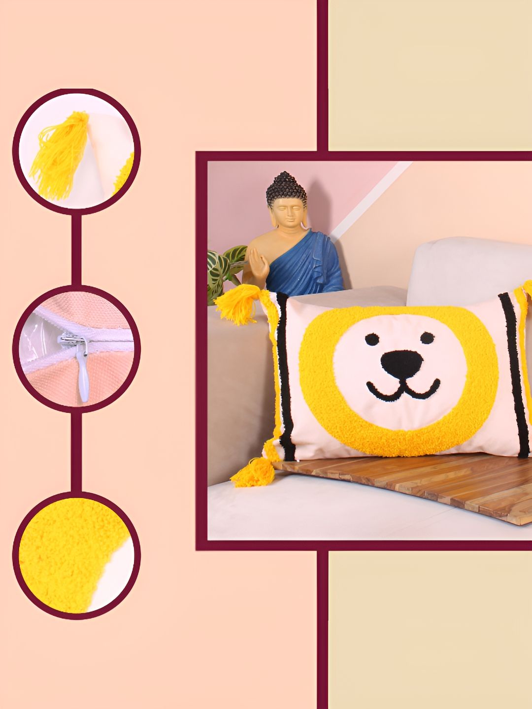 STITCHNEST Yellow & Black Embroidered Rectangle Cushion Cover