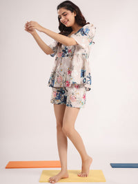 Sanskrutihomes Pink & Blue Pure Cotton Printed Night Suit