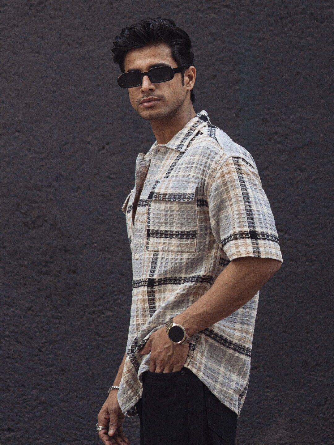 Powerlook Black India Slim Cotton Checked Casual Oversized Shirt