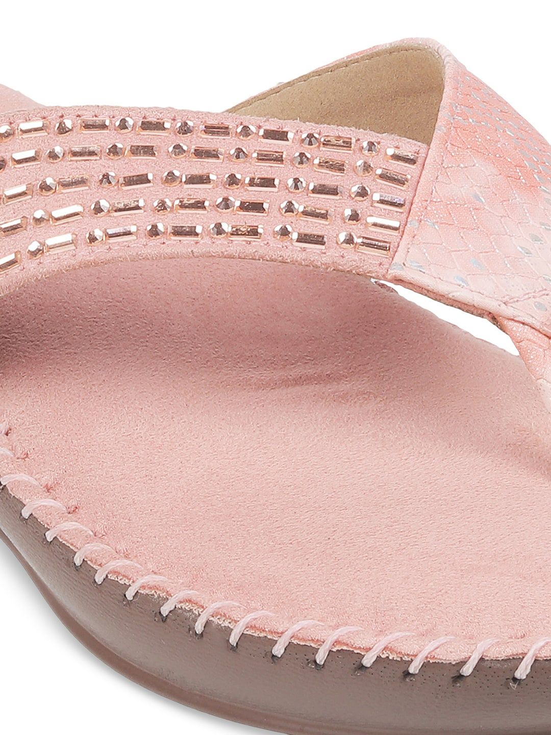 Mochi Women Pink Embellished T-Strap Flats
