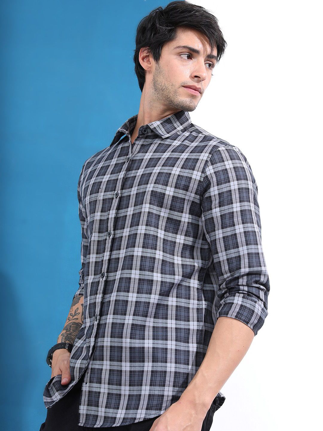 HIGHLANDER Slim Fit Tartan Checks Checked Casual Shirt