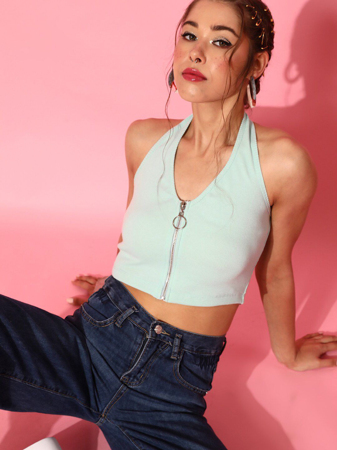 STREET 9 Women Alluring Turquoise Blue Solid Top