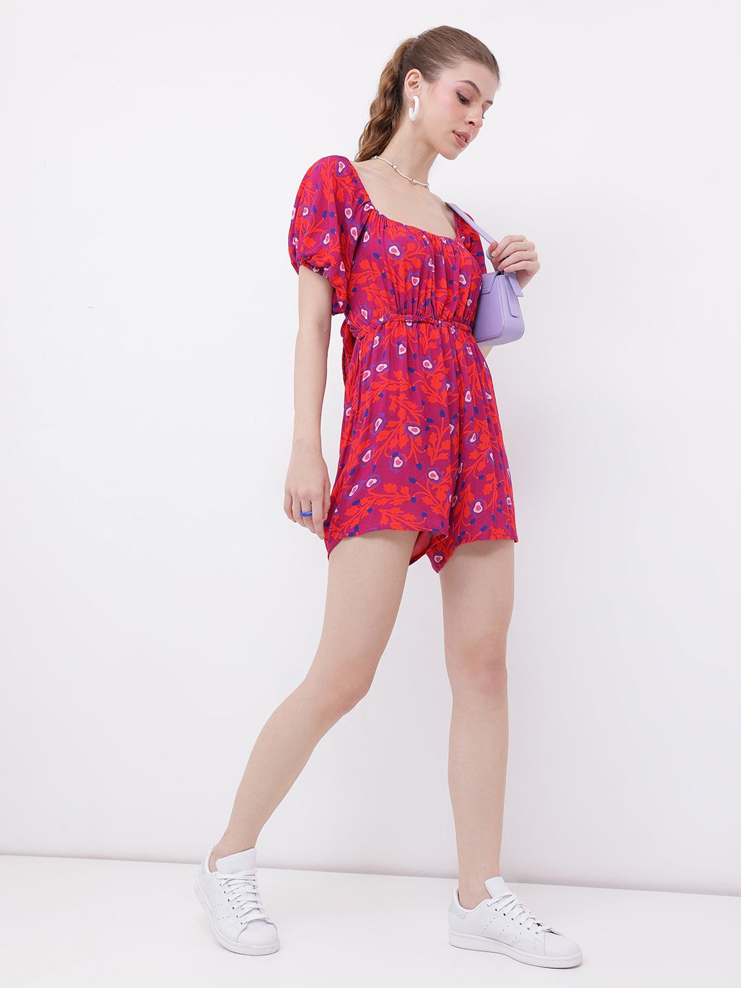 DressBerry Romantic & Flirty Printed Cut-Out Tie-Up Playsuit
