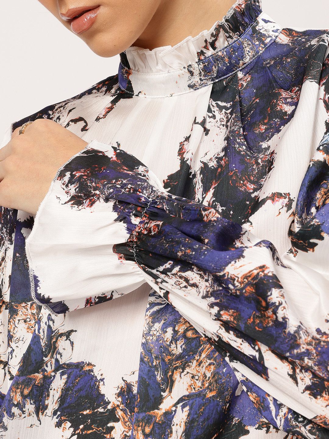 DressBerry Abstract Affection Printed Bell Sleeve Top