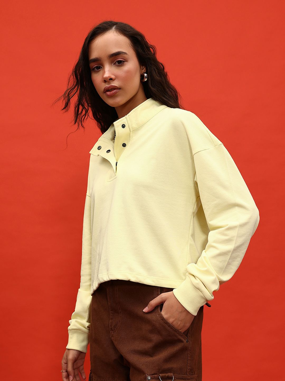 DressBerry Drop-Shoulder Sleeves Sweatshirt with Toggle Hem