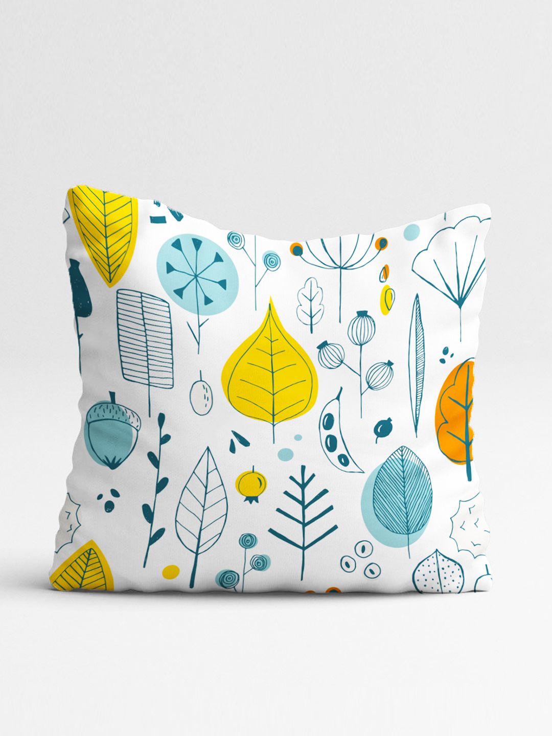 STITCHNEST Yellow & White Set of 5 Floral Square Cushion Covers
