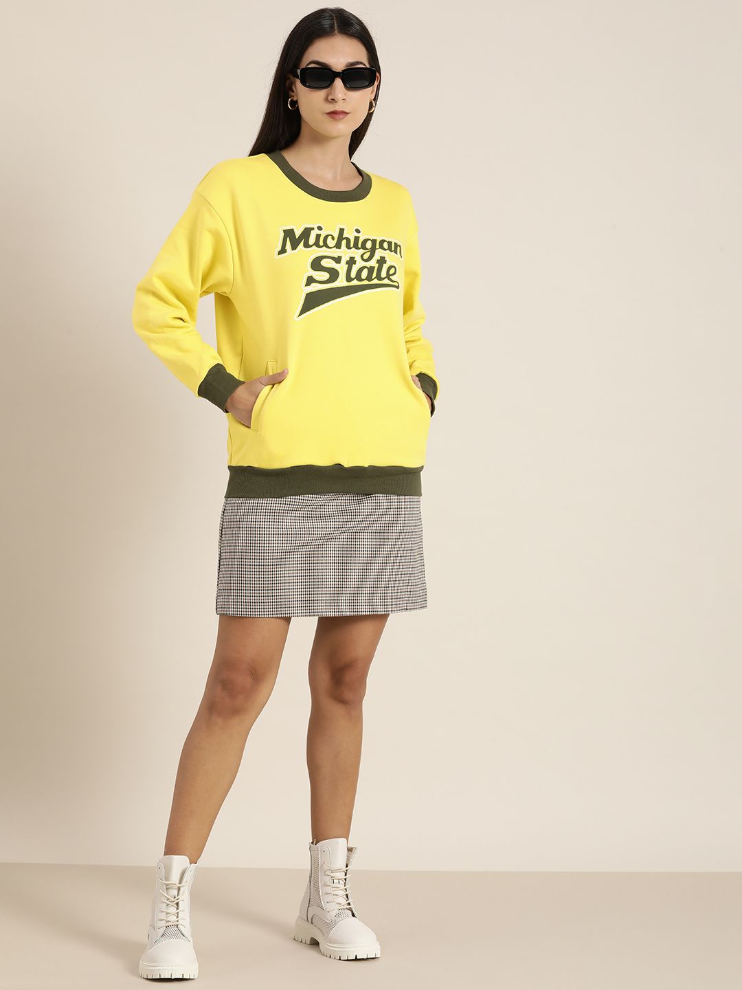 DILLINGER Women Yellow Printed Oversized Sweatshirt