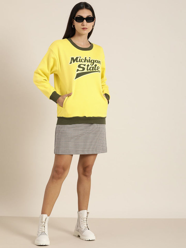 DILLINGER Women Yellow Printed Oversized Sweatshirt