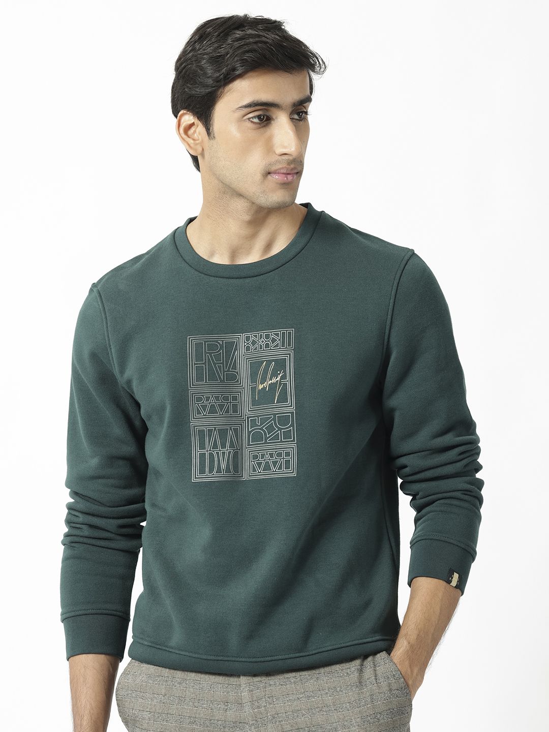 RARE RABBIT Men Kofu Graphic Print Logo Round Neck Sweatshirt