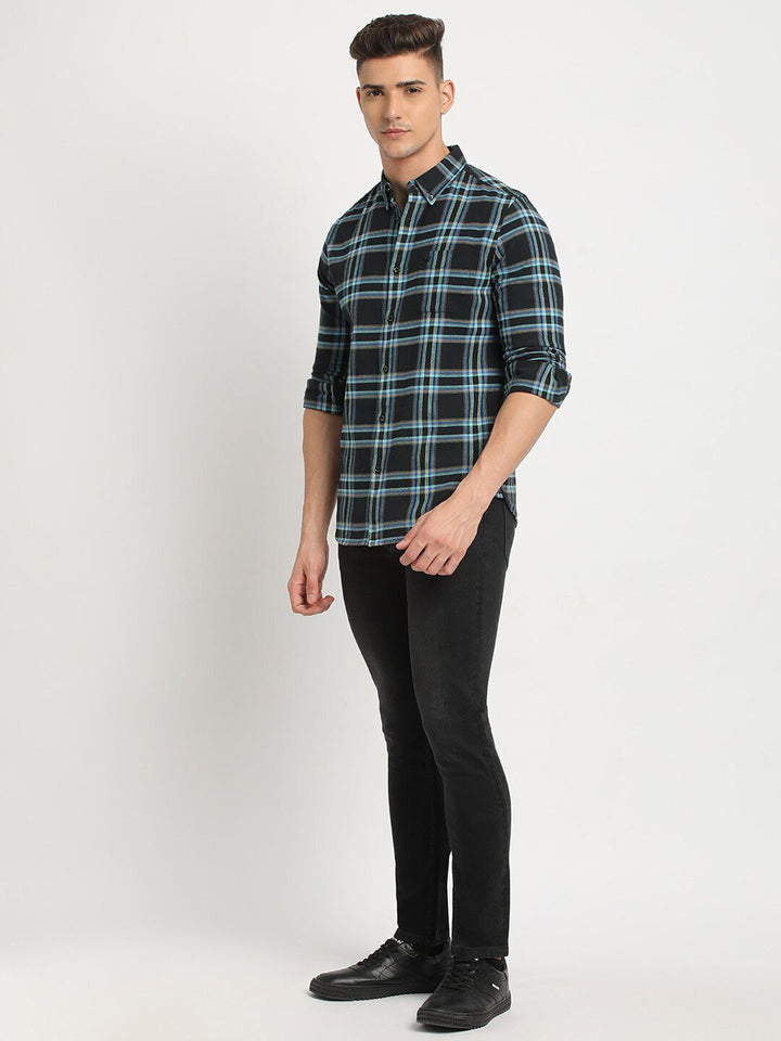 THE BEAR HOUSE Button-Down Collar Tartan Checks Long Sleeves Slim Fit Cotton Casual Shirt