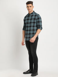 THE BEAR HOUSE Button-Down Collar Tartan Checks Long Sleeves Slim Fit Cotton Casual Shirt