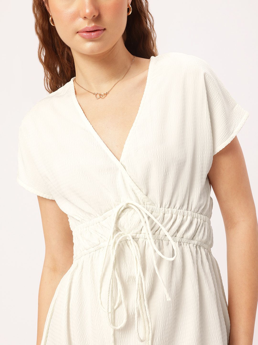 DressBerry Delicate Dream Seersucker Cinched Waist A-Line Dress