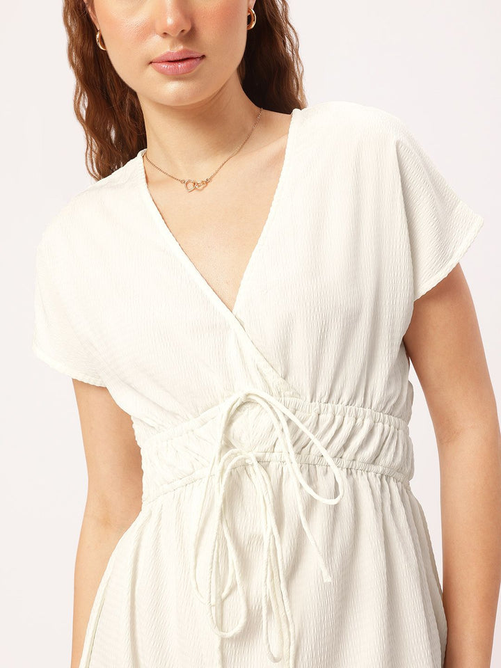 DressBerry Delicate Dream Seersucker Cinched Waist A-Line Dress