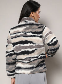 Kampus Sutra Black Camoulle Printed Windcheater Padded Jacket