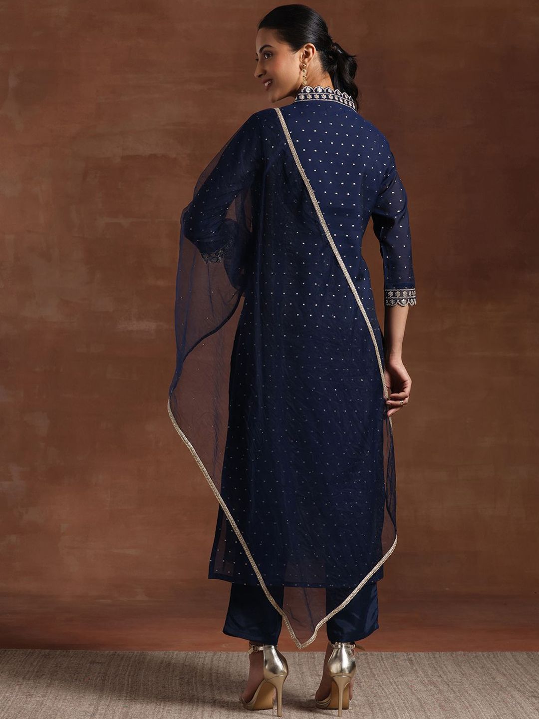 Libas Floral Yoke Design Straight Kurta & Trousers With Dupatta
