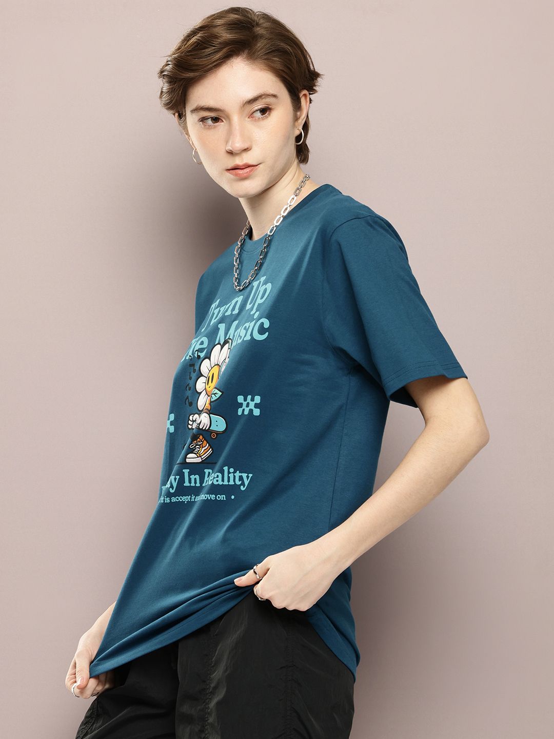 DILLINGER Graphic Printed Drop-Shoulder Sleeves Oversized Pure Cotton T-shirt
