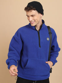 HIGHLANDER High Neck Half Zipper Drop Shoulder Sleeves Oversized Pullover Sweatshirt