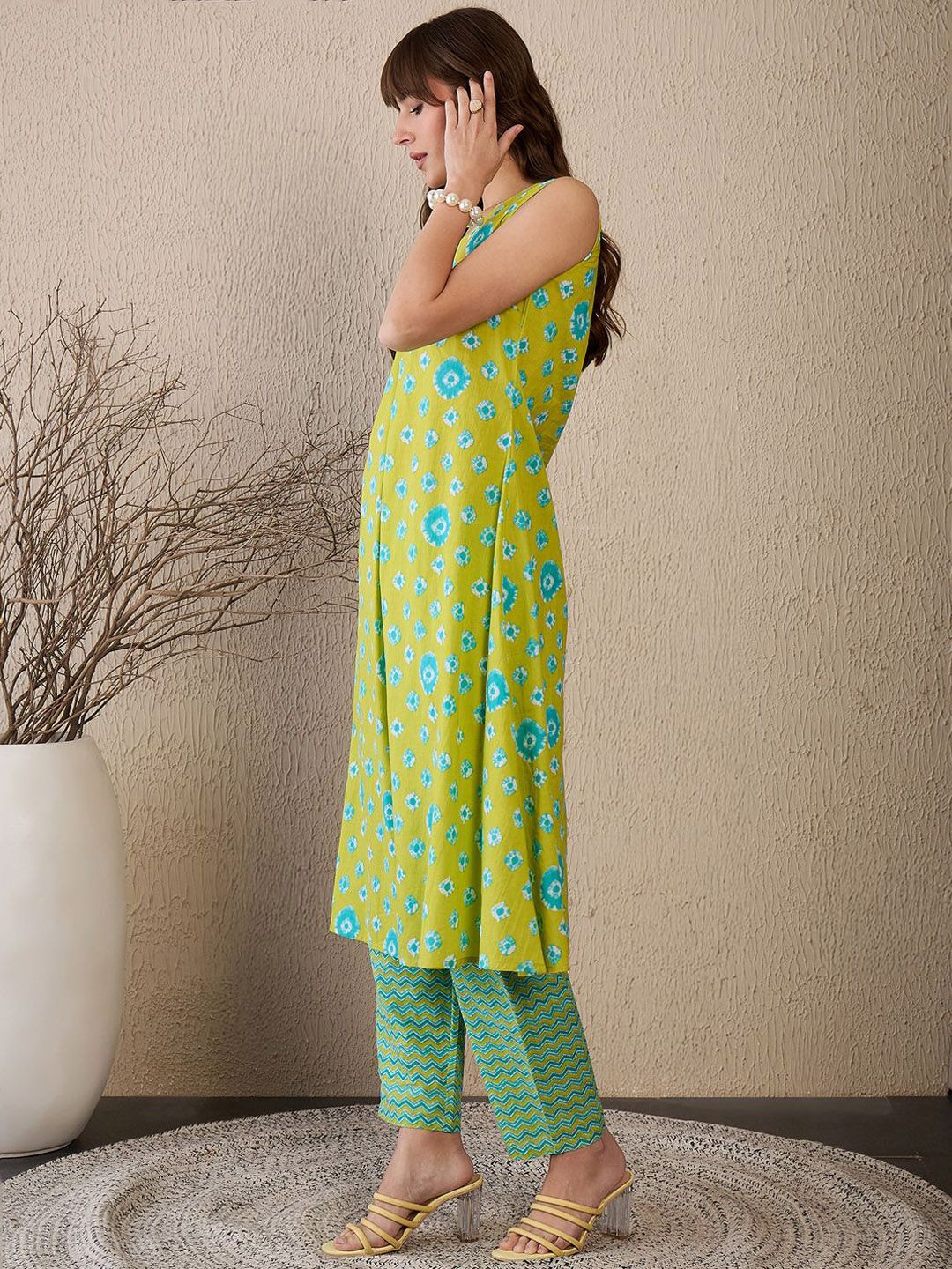 Indo Era Women Printed Regular Pure Cotton Kurta with Trousers