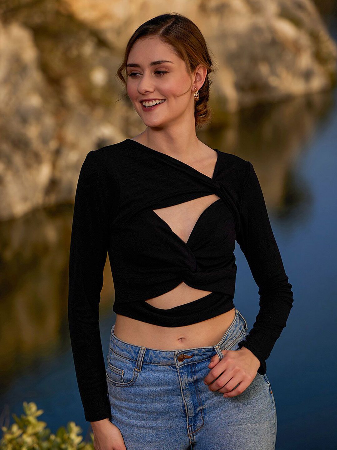 Athena Twisted Wrap Crop Top