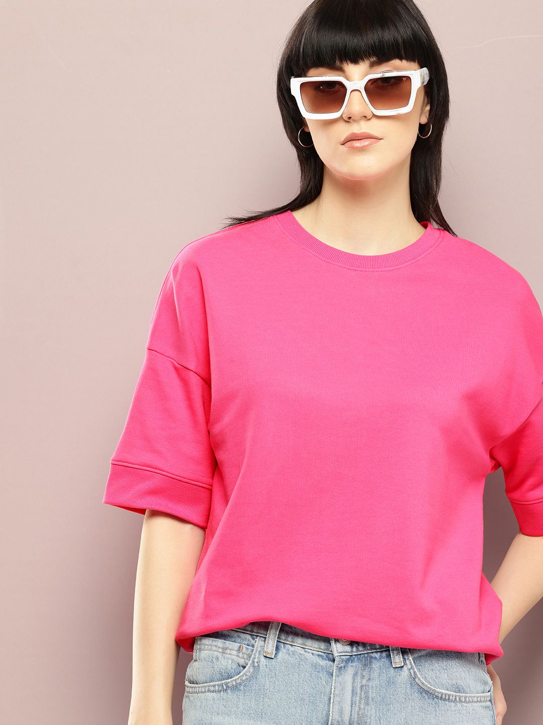 DILLINGER Women Oversized Drop Shoulder Ultra Soft Drapey Cotton Crew Neck T-Shirt