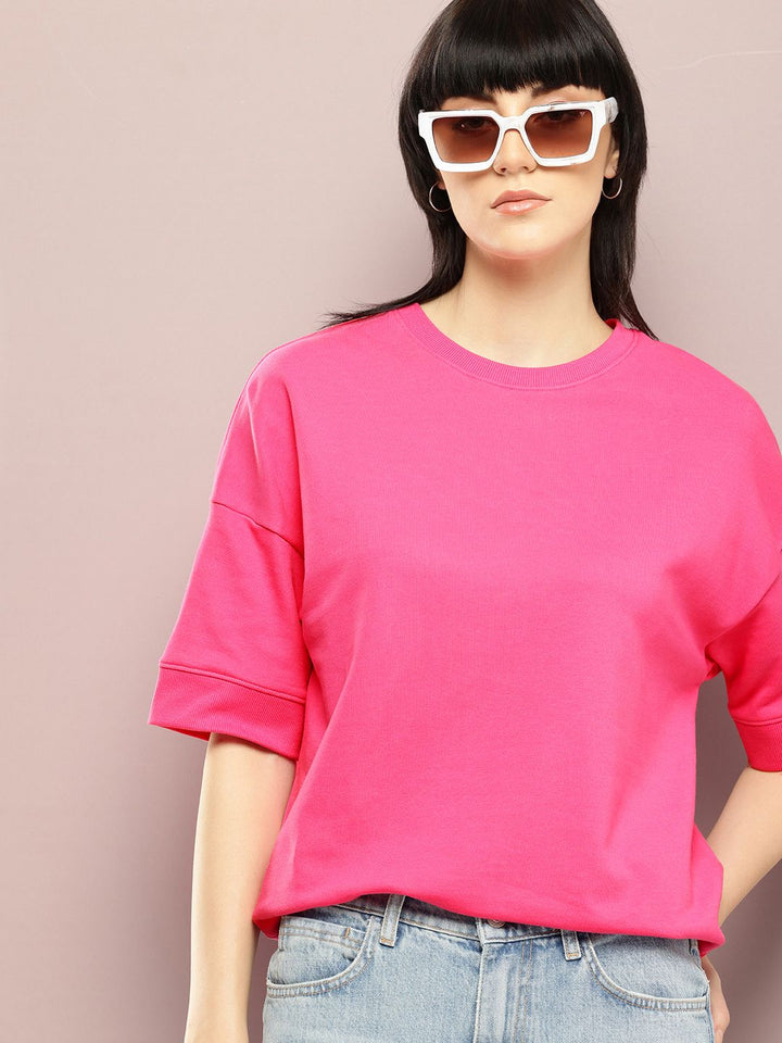 DILLINGER Women Oversized Drop Shoulder Ultra Soft Drapey Cotton Crew Neck T-Shirt
