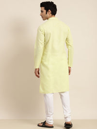 Anug by SOJANYA Men Lime Green Dobby Mandarin Collar Kurta