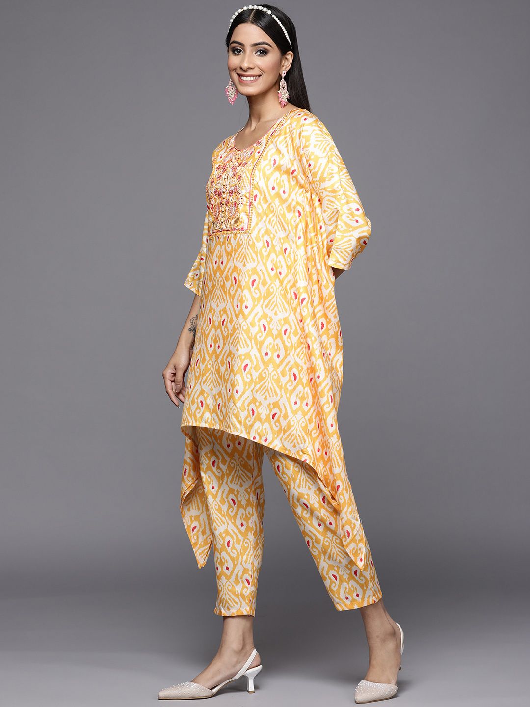 Indo Era Women Yellow Ethnic Motifs Printed Sequinned Kurta with Trousers