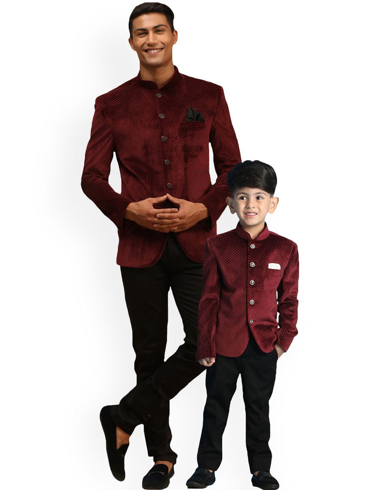 VASTRAMAY Boys Polka Dot Printed Slim-Fit Bandhgala Party Blazer