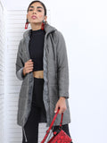 Tokyo Talkies Women Charcoal Solid Nylon Longline Hooded Padded Jacket