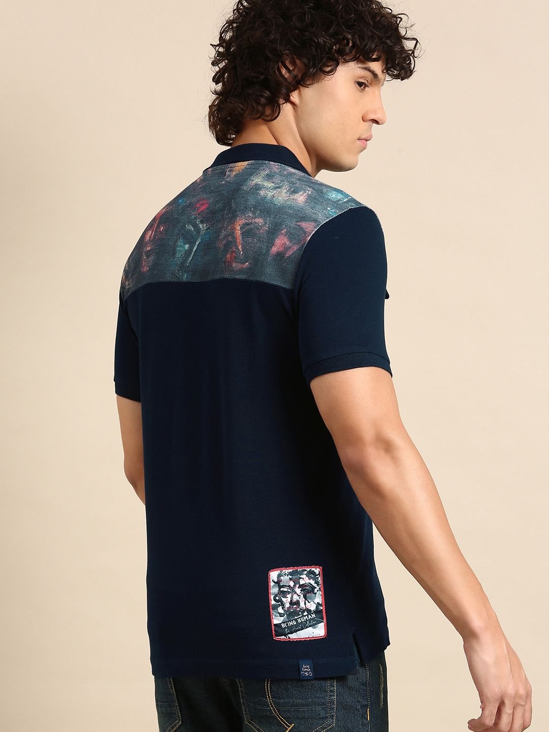 Being Human Men Typography Printed Polo Collar Pure Cotton Flap Pockets T-shirt