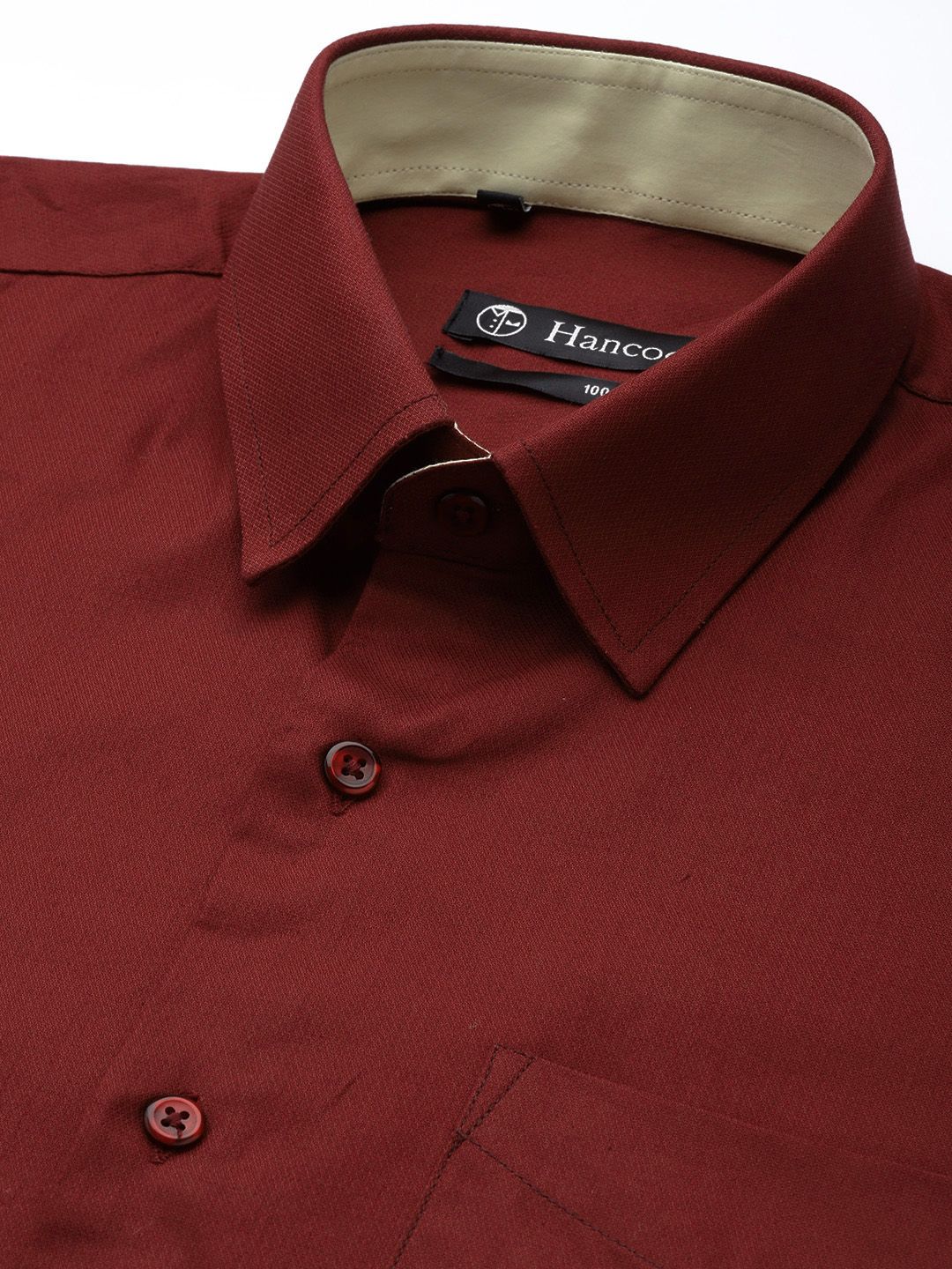 Hancock Men Burgundy Solid Slim Fit Pure Cotton Formal Shirt