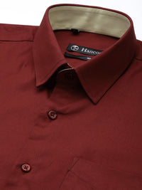 Hancock Men Burgundy Solid Slim Fit Pure Cotton Formal Shirt
