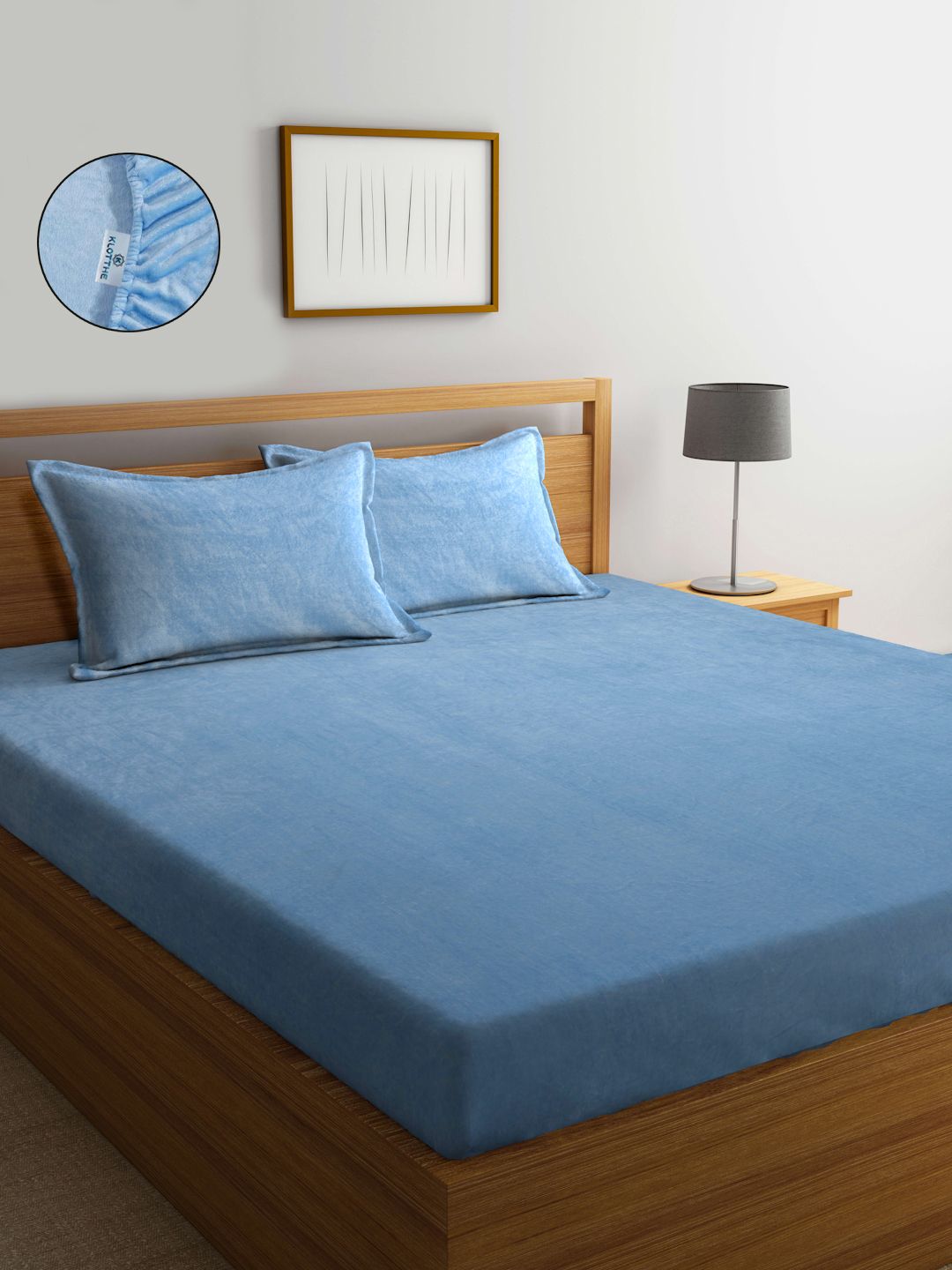 KLOTTHE Biru Bulu 300 TC Dilengkapi Cadar King Halus dengan 2 Sarung Bantal-98 x 87 inci