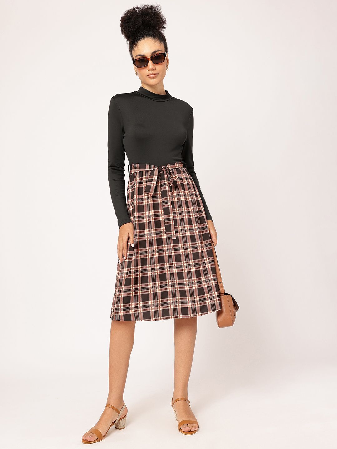 DressBerry 2000s Throwback Checked A-Line Dress with Belt