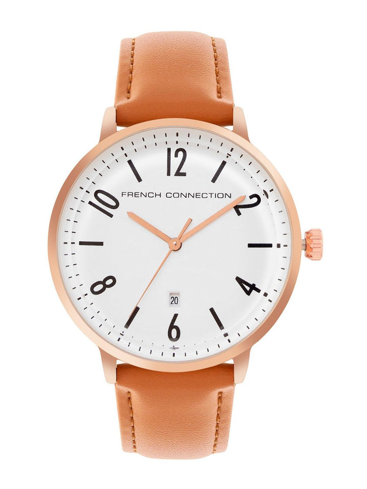 French Connection Men Embellished Dial & Leather Straps Analogue Watch FC155BR-W