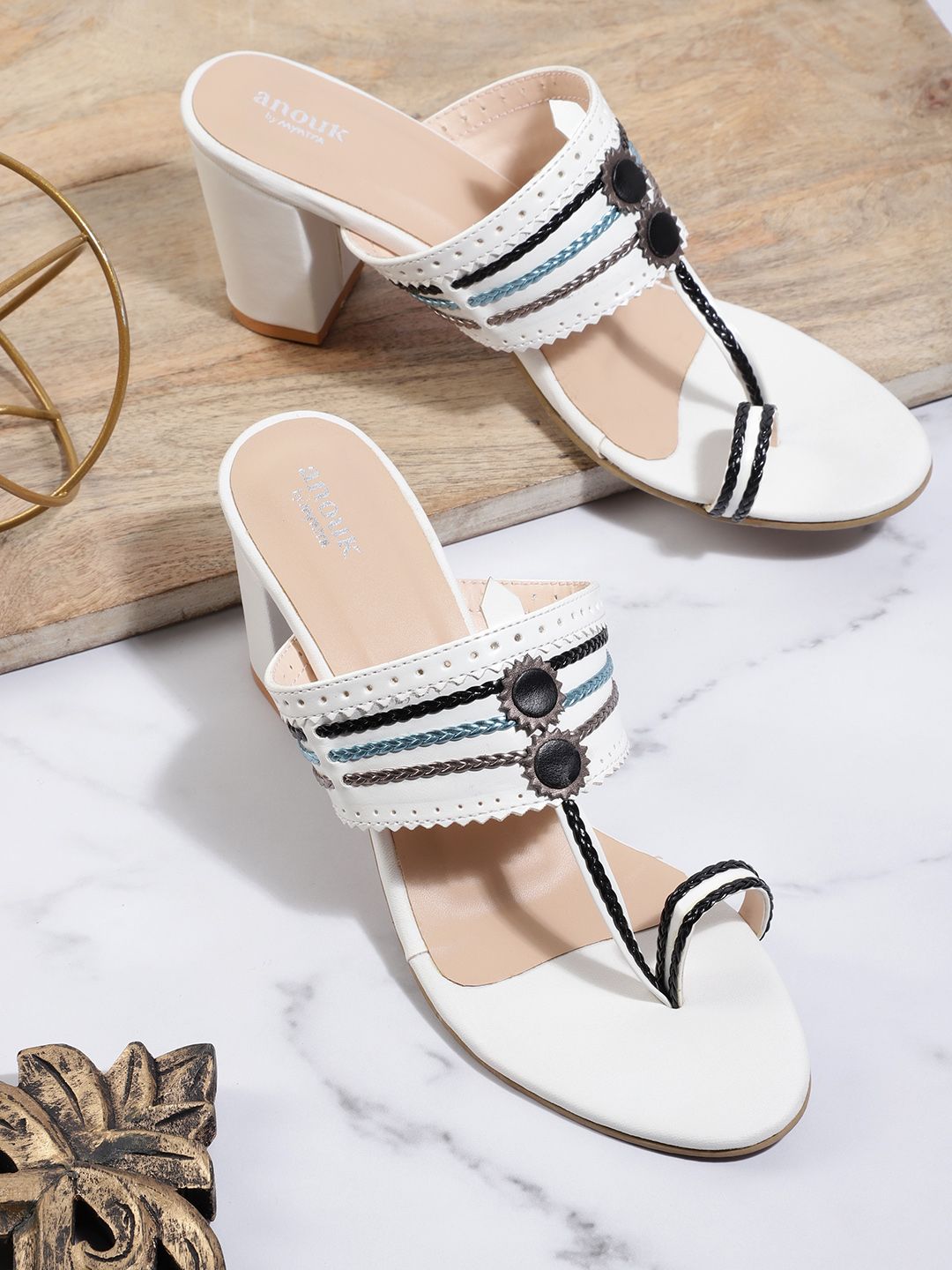 Anouk Woven Striped Ethnic Block Heels