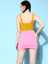 Berrylush Yellow Solid Tie-Ups Crepe Bralette Crop Top