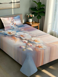 Moda Rapido X KLOTTHE Beige & Pink Floral 400 TC Single Bedsheet with 1 Pillow Covers