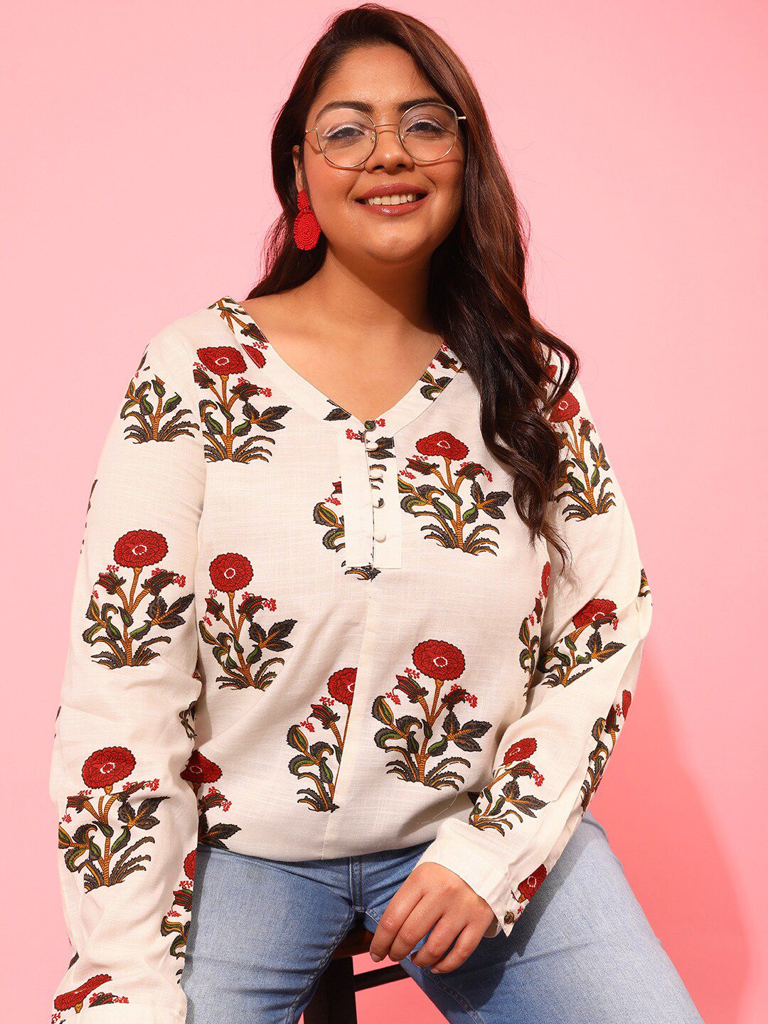 CURVY STREET Plus Size Floral Print Top