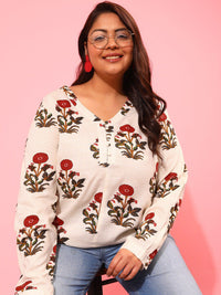 CURVY STREET Plus Size Floral Print Top