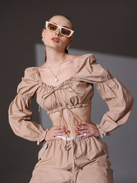 STREET 9 Sweetheart Neck Puff Sleeves Print Cotton Top