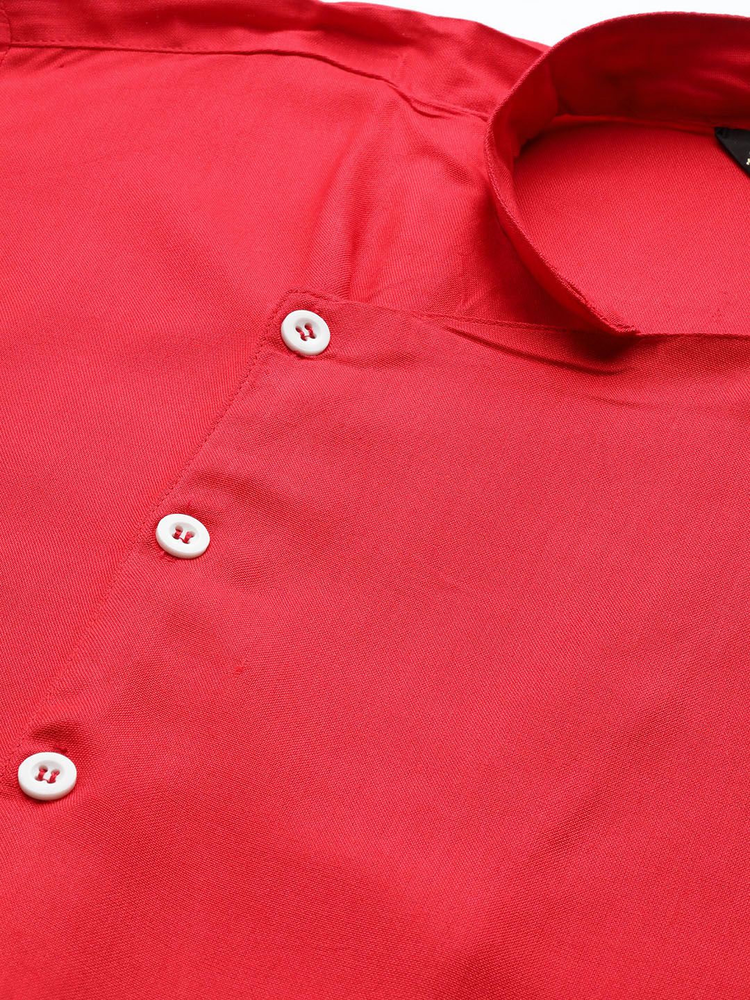 SOJANYA Men Red Solid Straight Asymmetric Kurta